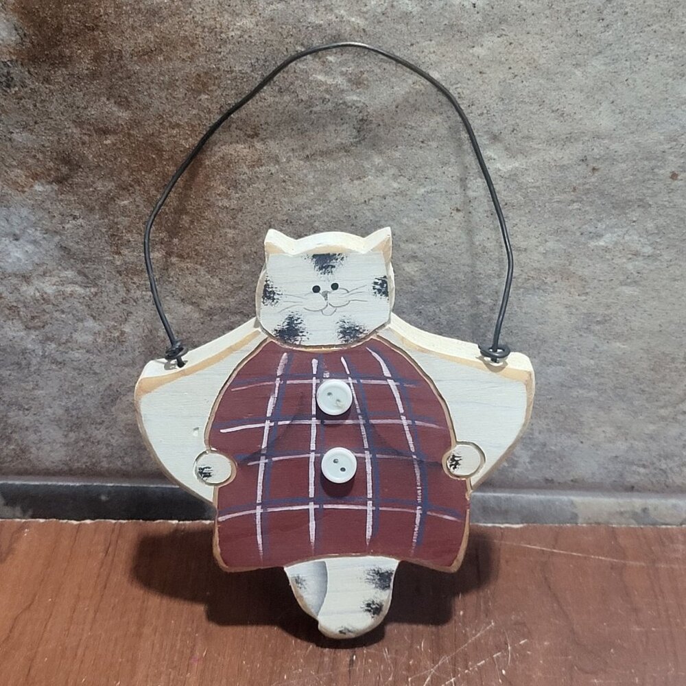 Wooden Cat Hanger Sign Folk Art Country Home Decor
